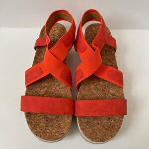 Adrienne Vittadini Size 9M Women Orange Wedge Slip on AV-Pritin Cork Sandals